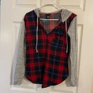 Red and Gray Plaid Women’s Hoodie Shirt
